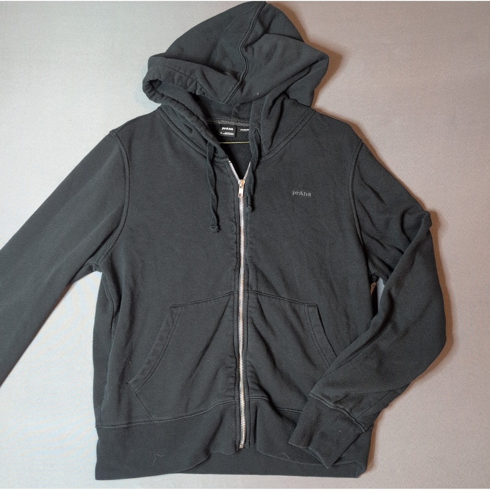 PrAna Zip Up Hoodie Womens Medium Black Standard Fit Full Zip Hooded Sweatshirt